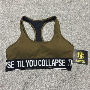 Til You Collapse Khaki Sports Bra with Black Band